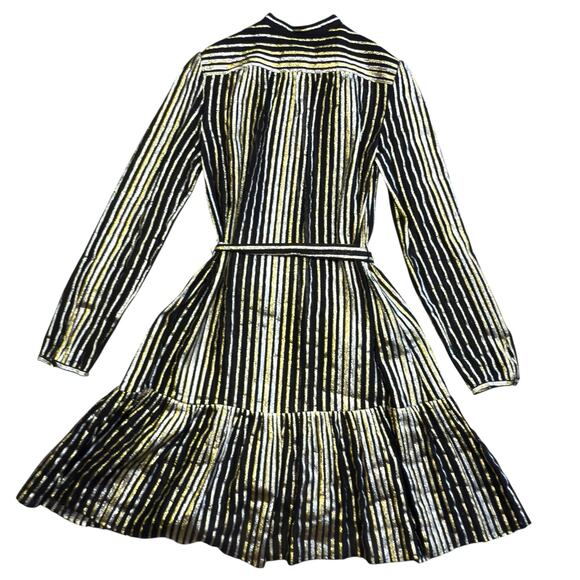Saloni Silk Metallic Stripe Jacquard Midi Dress Size 2 - Picture 8 of 12